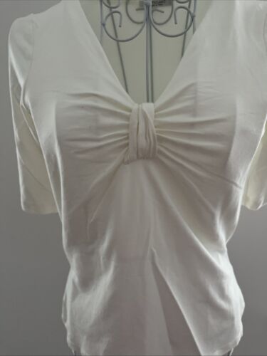 Ladies Cream Stretchy Top from ARTIGIANO Italy UK Size 10 Short Sleeve Lycra VGC
