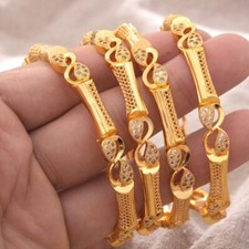 DUBAI GOLD BANGLE Bracelet 24K Gold Plated Wedding Bridal Hinged + Pouch