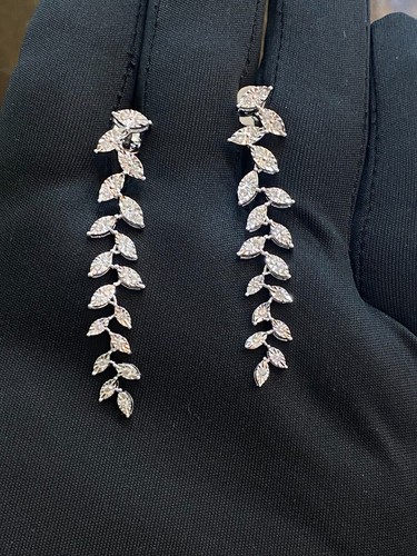 0.78 TCW Round Brilliant Cut Diamonds Illusion Dangle Earrings Hallmark 14K Gold - Picture 9 of 11