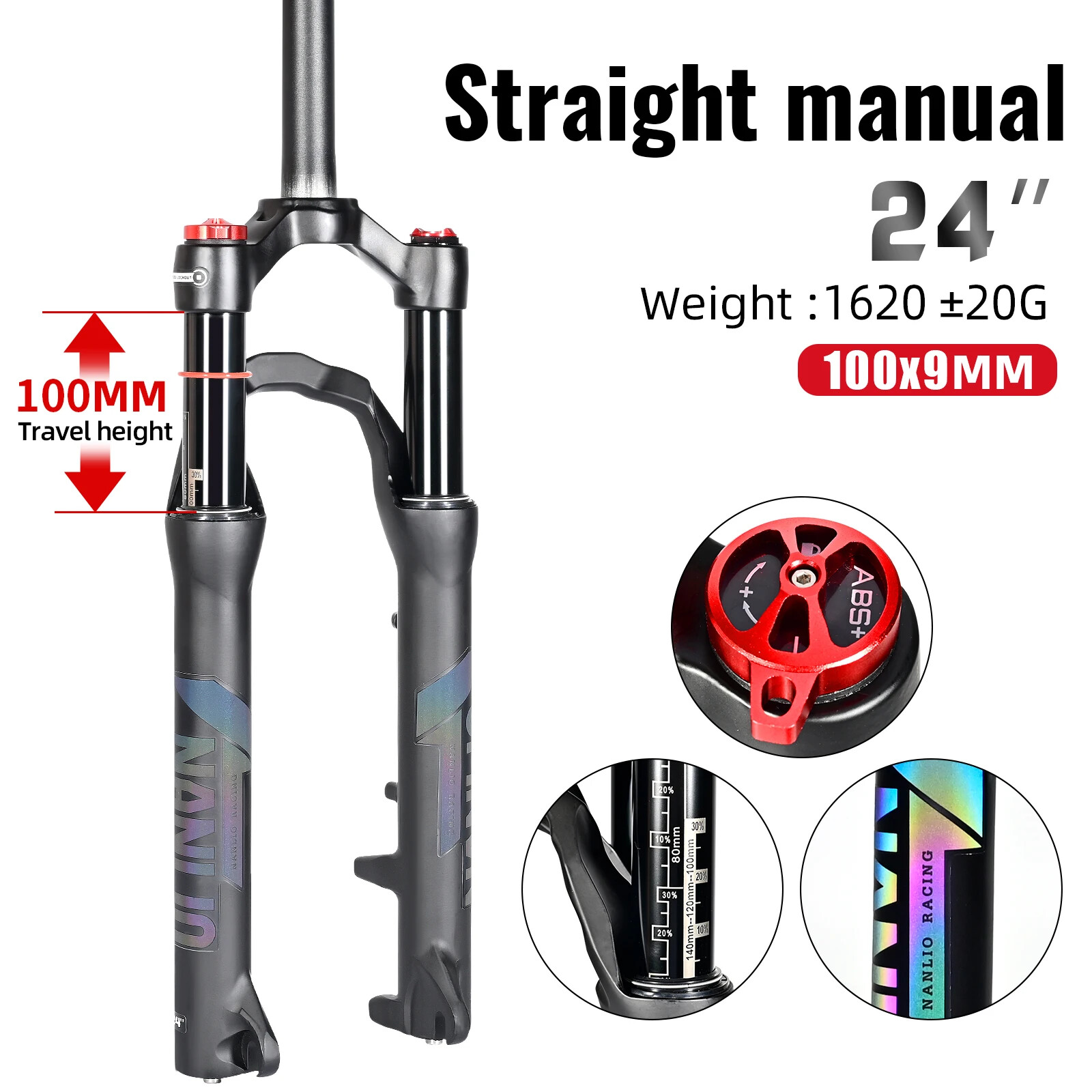 Kids' Mountain Bike Suspension Oil and Gas Fork 20 24 Inch 100/120/140mm Travel
