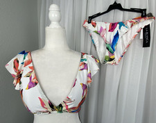 La Blanca Women's Size 12 White Tropical Floral 2 Piece Ruffle Bikini New 152
