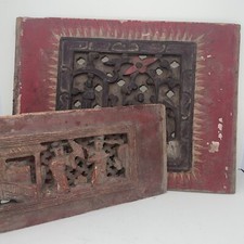 2 Very Old Carved Red Chinese Door Panels