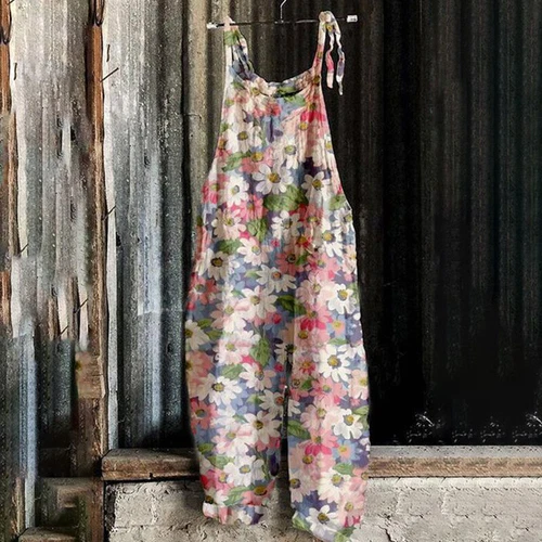 Women Floral Jumpsuit Baggy Dungaree Boho Ladies Summer Romper Playsuit Overalls - Picture 9 of 32
