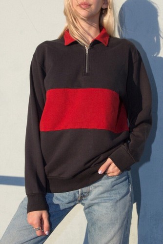 Brandy Melville 1/4 Zip Red/Navy Collared Isabella Sweatshirt Sz S/M