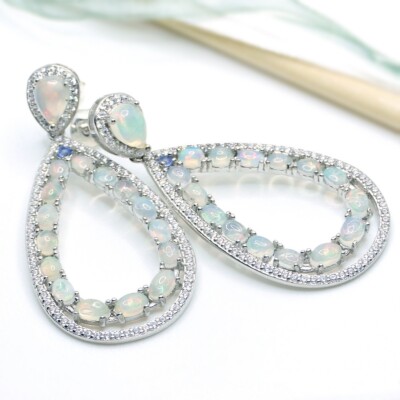 Opal Tansanit Ohrstecker 925 Sterling Silber Rhodiniert Ohrringe mit Edelsteine