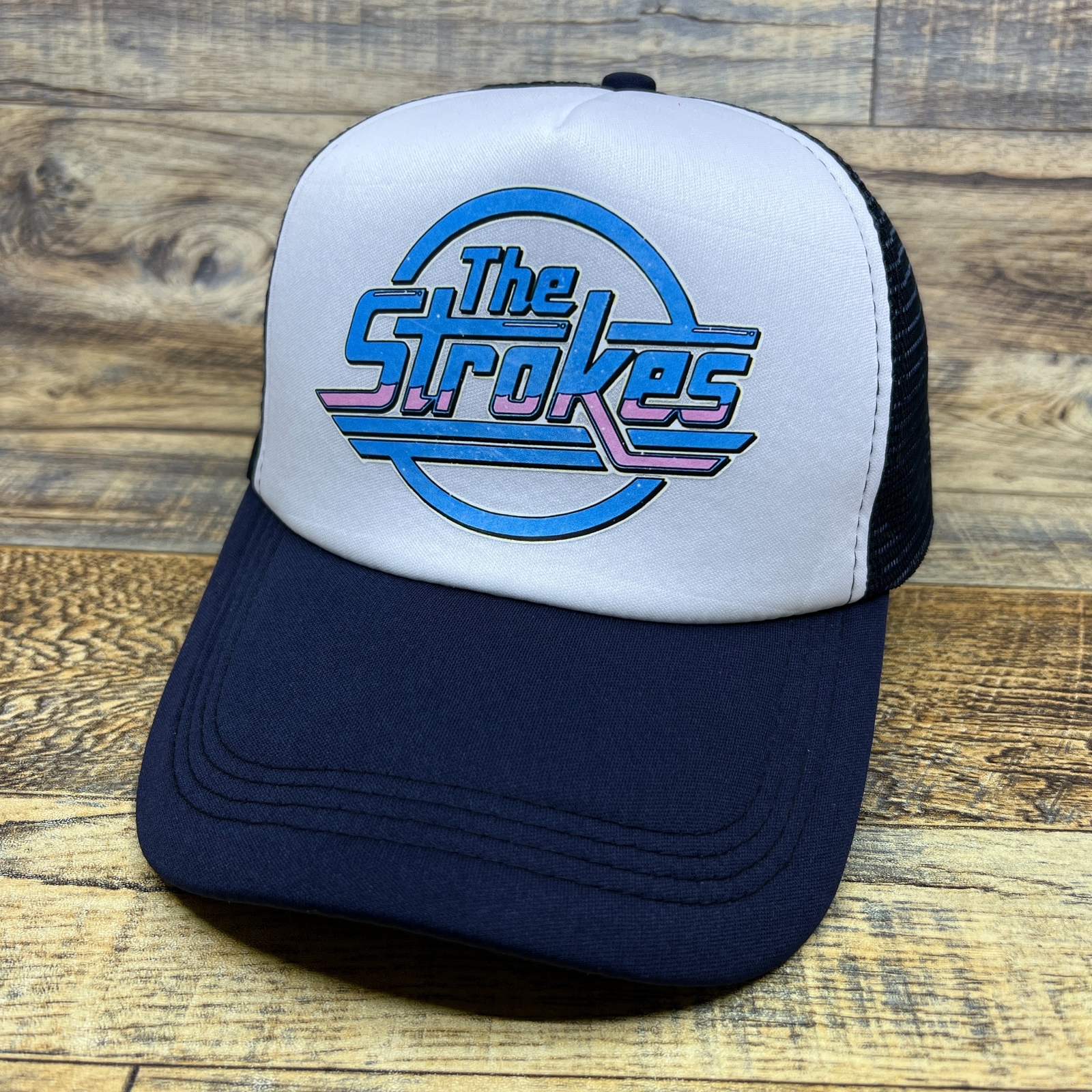 The Strokes Mens Trucker Hat Navy Snapback 90s Indie Rock Band Baseball