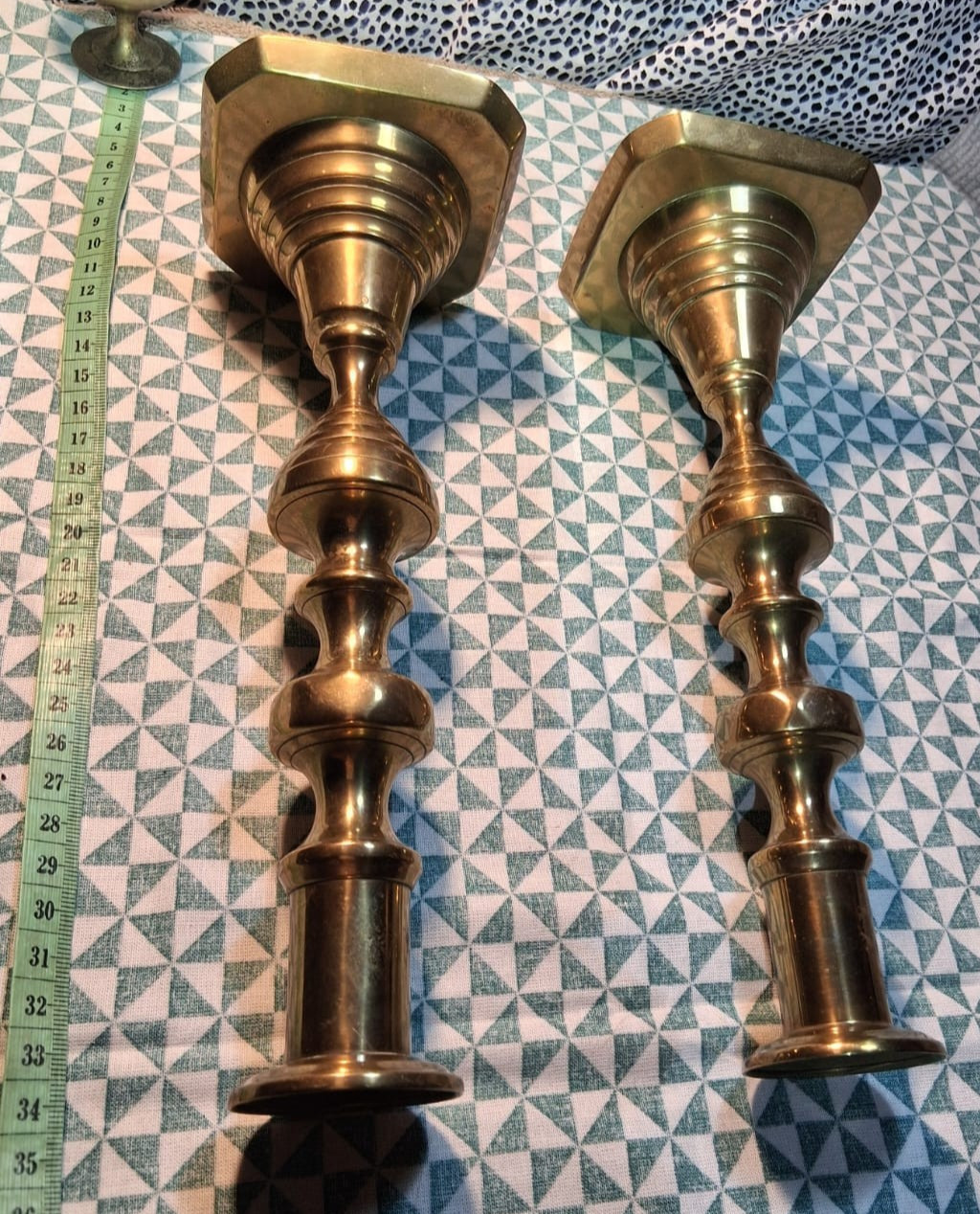 Anriique Pair of Stamped Solid English Brass Candlestick Holders With Push Rods image 7