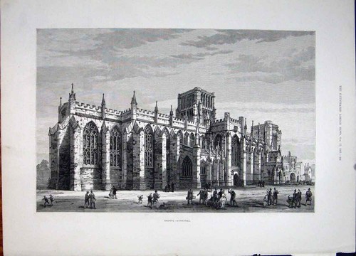 Original Old Antique Print Bristol Cathedral England 1887 19th Century