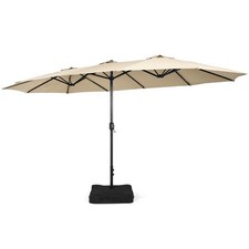 15FT Double-Sided Twin Patio Umbrella Outdoor Market W/ Crank Base Beige