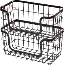 Stackable Metal Wire Rectangular Storage Baskets for Kitchen, Bathroom or Pantry
