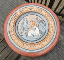 Tonala Burnished Clay Rabbit D 6” Wall Plate Mexican Folk Art Pottery