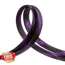 Black-Purple Braided Cable Sleeve 12mm 33ft Pet Chew Resistant Wire Loom
