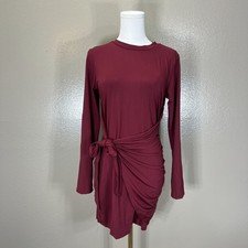 NWT Chriselda Bodycon Dress Womens Small Burgundy Crew Neck Tie Waist Party Wear