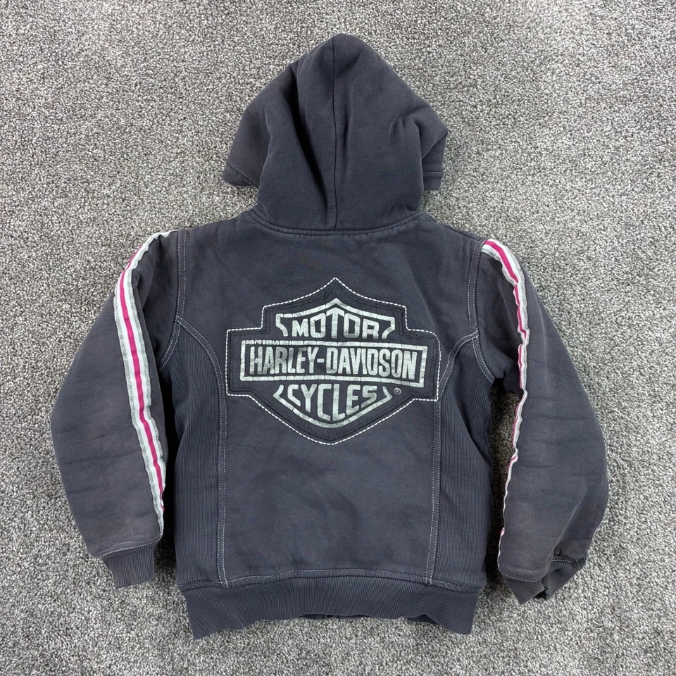 Sudadera con Capucha Harley Davidson Niños Jóvenes Sherpa Forrada Cremallera Rayas Alas Logo Motociclista Foto 4 de 4