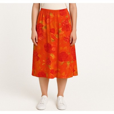 Adini Skirt Women's Plus Size 1X Red Floral Elastic Waistband Lined Viscose NWT