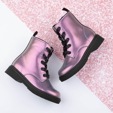 Lilley Junior Girls Boots Purple Kids Ankle Lace Up Cushioned Jill SIZE