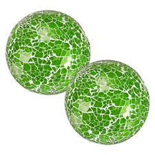 2 Pcs 3.1 in Glass Decorative Balls for Bowls, Mosaic Glass Ball, Green