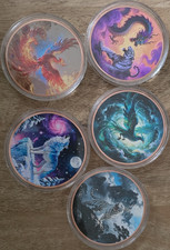  5 x Fantasy Animal each is 5oz copper Coin Phoenix Tiger Wolf Dragon in Capsule