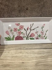 Grove collaborative pink and white cherry blossom trinket tray 10 x 5”
