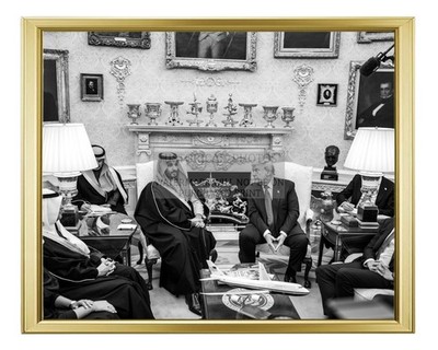 DONALD TRUMP & CROWN PRINCE SAUDIA ARABIA OVAL OFFICE B&W 8X10 GOLD FRAMED PHOTO