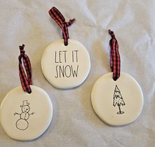 Older Set Of 3 Rae Dunn Christmas Ornaments Snowman Tree Let It Snow Ceramic