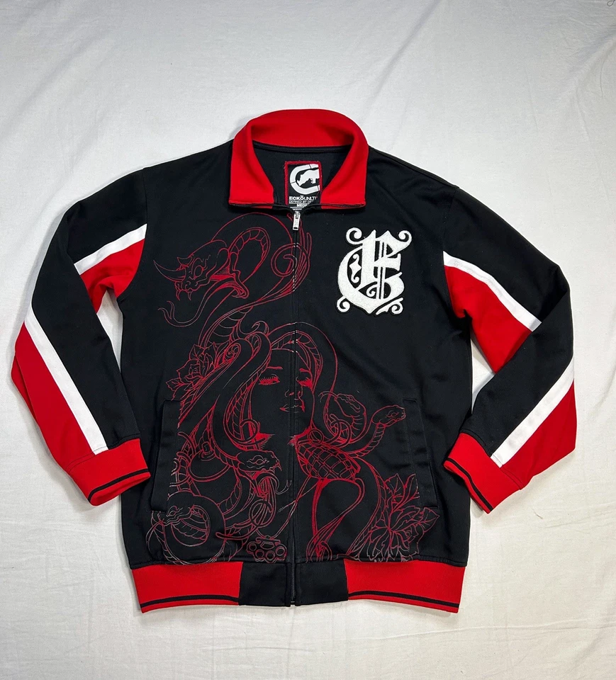 Jaqueta RARA Vintage ECKO Unltd Y2K Gothic Serpent Sukajan M Jesse Pinkman Medusa - Imagem 2 de 4