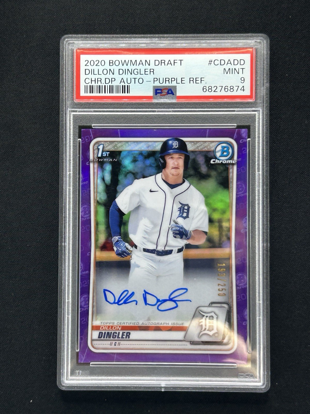 2020 Bowman Chrome Draft Dillon Dingler 1st Purple Auto /250 PSA 9