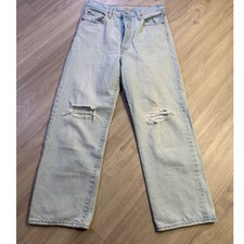 Levis Ribcage Straight Ankle Jeans Light Wash Distressed High Rise W29 L27