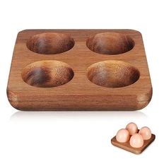 4 Egg Holder Countertop, Acacia Wood Egg Holder 4 Slot, Compact Natural Organ...