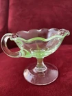 Set of 6 Vintage Uranium Glass Green Depression Glass Compote Dish w Handle