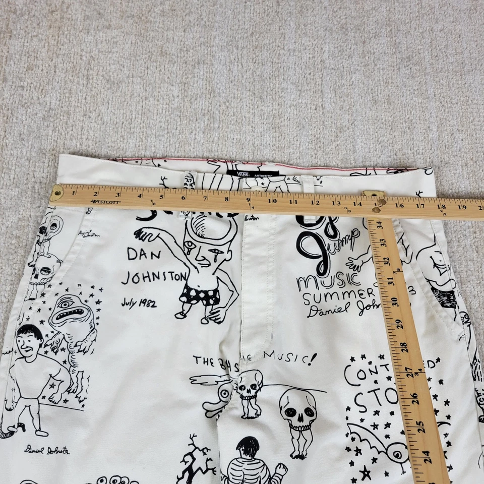 Pantalones Vans Daniel Johnston Para Hombre 34x32 Blanco Negro Obra de Arte Sueltos Chino Punk Estampado Foto 4 de 4