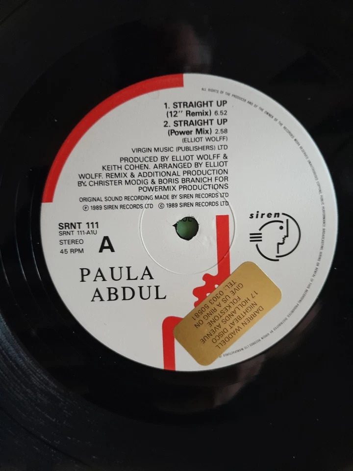 Paula Abdul: Straight Up (1989) 12" Vinyl Single (Maxi 4-Track) SRNT 111 - Image 4 of 4