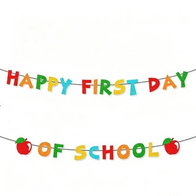 Back to School Decoration School Bus Banner Apple Pencil Hanging Honeycomb De...