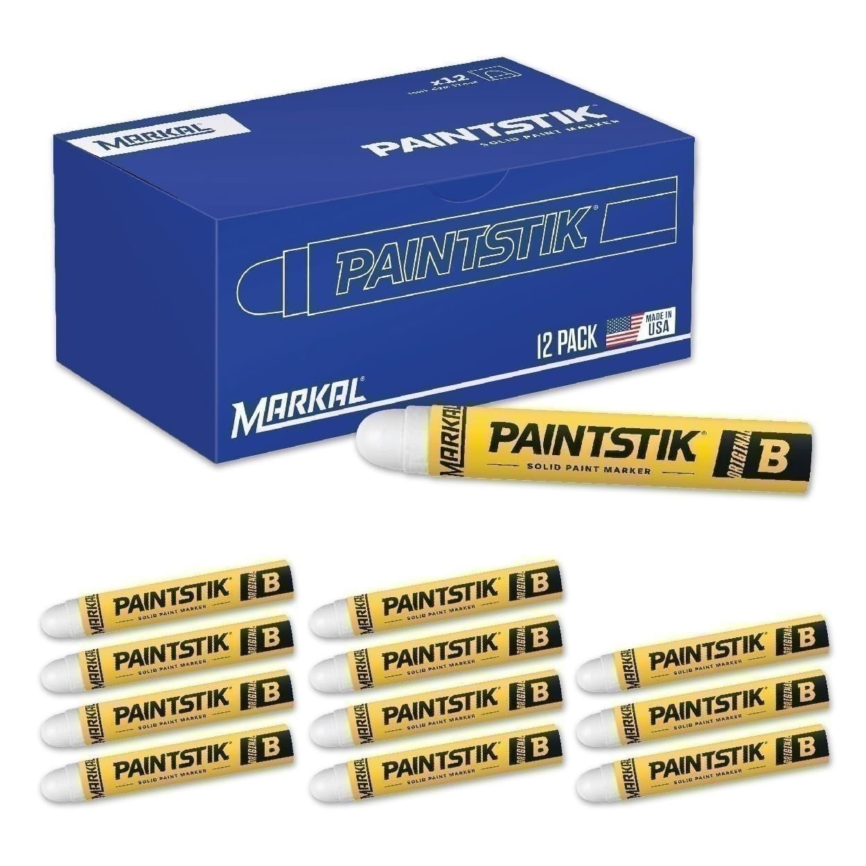 Markal "B" White Solid Paint stick Marker Tire Crayon Pack of 12