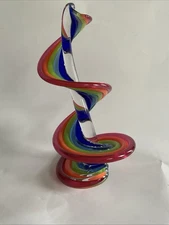 Thomas Kelly Heechee Rainbow Swirl Signed Art Glass Sculpture Signed