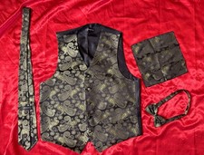 New Olive Green Paisley Tuxedo Dress Vest Waistcoat Neck tie Bowtie Hanky