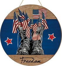 4th of July Door Sign Memorial Day Patriotic Wreath for Front Door American Rust