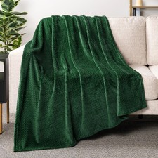 Emerald Green Throw Blanket, 50x60 inch, Jacquard Pattern, Soft Fleece, Couch