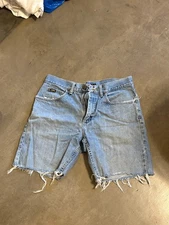 VTG Lee Jean Short Men 31* Blue Faded Thrashed Cut Off Frayed Denim Jorts Tag 34