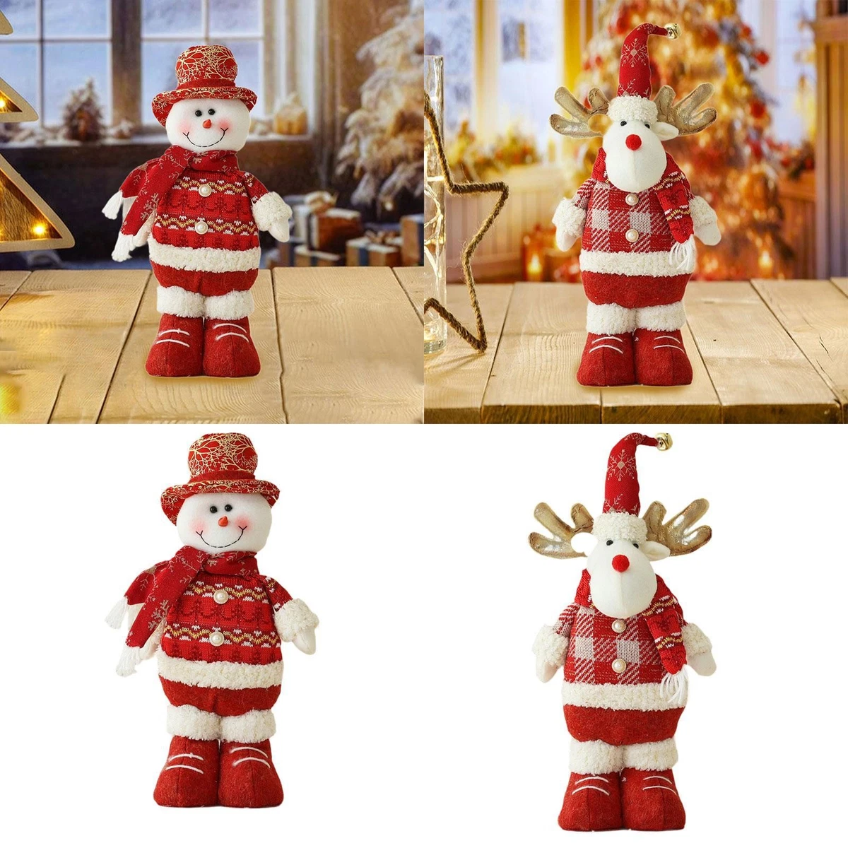 4 Decorazioni Natalizie In Peluche - Pupazzo Di Neve, Babbo Natale, Alce, Orso - Appendibili Per Albero