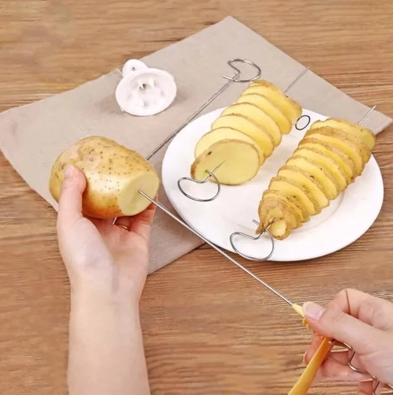 Spiral Potato Cutter Stainless Steel Vegetable Slicer Kitchen Tool NEW