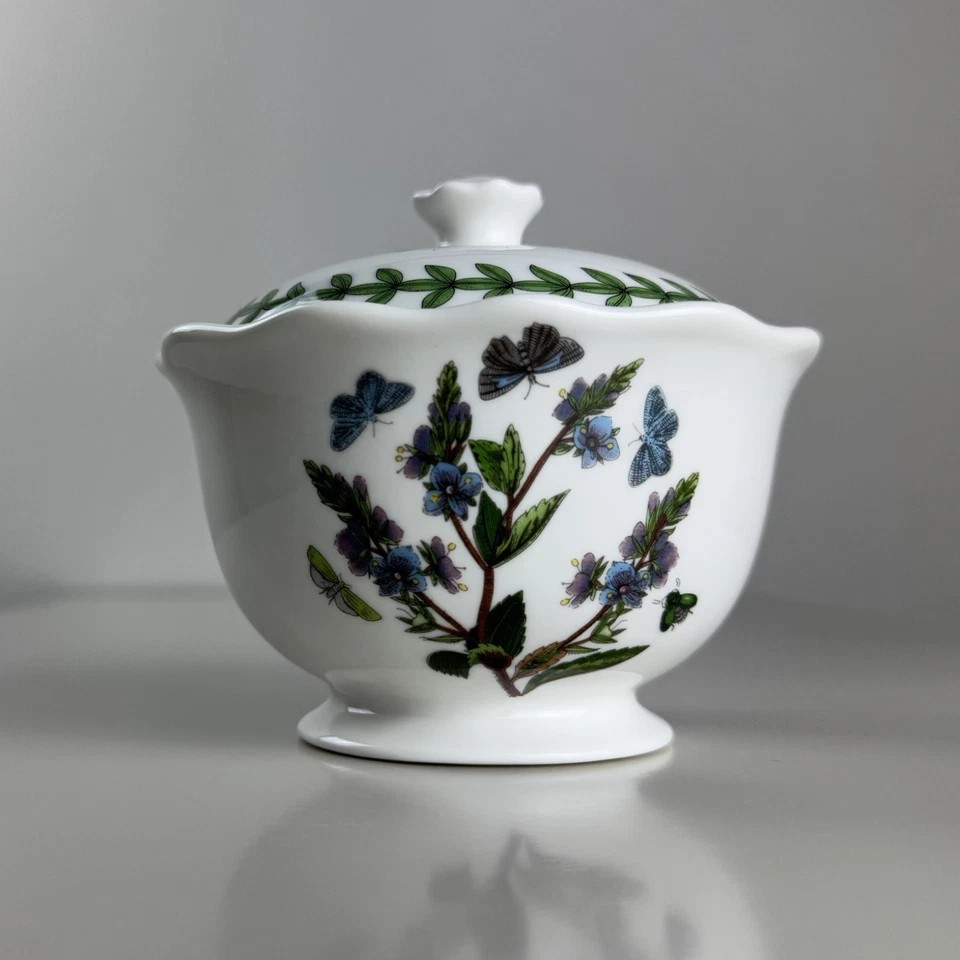 Set Of 2 Rare Rimmed PORTMEIRION Botanic Garden Sugar Jam Bowl W/Lid & Jar 4" - Image 4 of 4