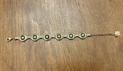 Authentic Versace Medusa Bracelet Gold Tone Black Enamel Greek 8  Made in Italy 