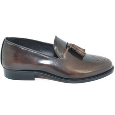 Scarpe mocassino uomo testa di moro in vero cuoio marroni con bon bon e monogram