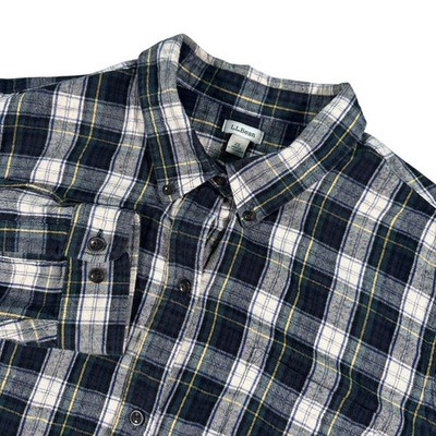 L.L.Bean Plaid Button Down Shirt Mens 2X Blue Green Flannel Gorpcore Cabin