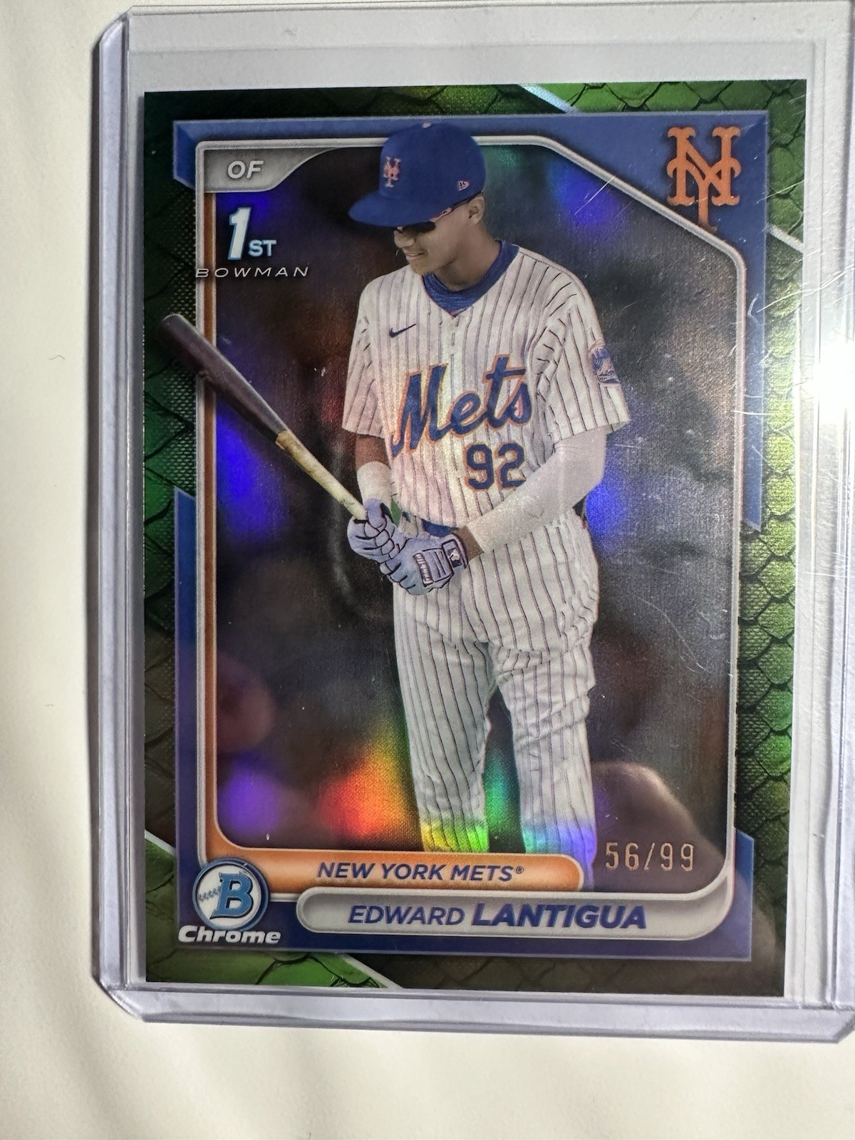 2024 Bowman Chrome EDWARD LANTIGUA 1st Green Reptilian Refractor /99 Mets #246