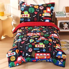 Toddler Bedding Set 4 Piece Black Toddler Bed Set with Comforter, Flat Sheet,...