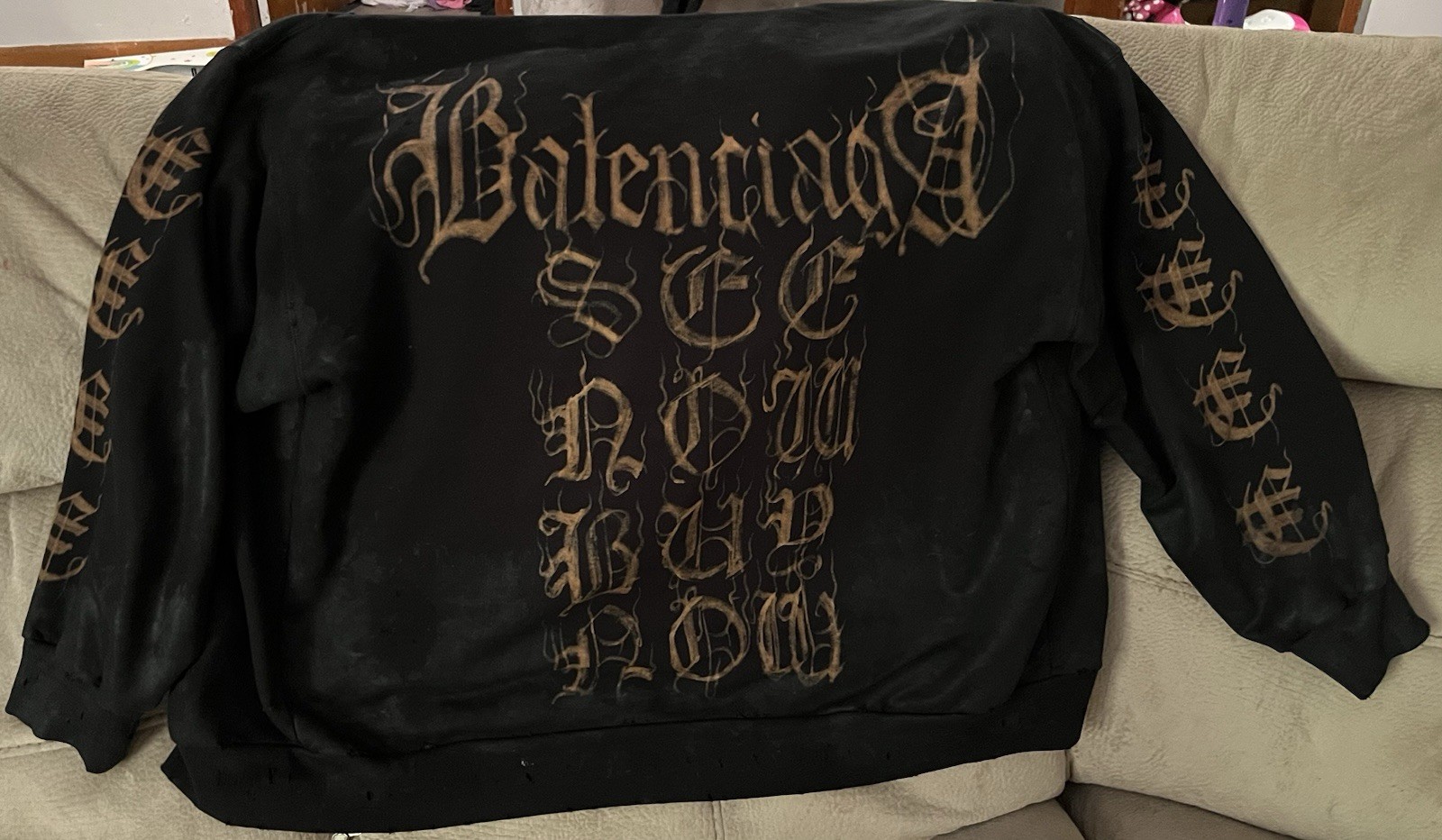 Balenciaga Black Cotton Knit Full Zip Graphic Print Hoodie Sweatshirt Men