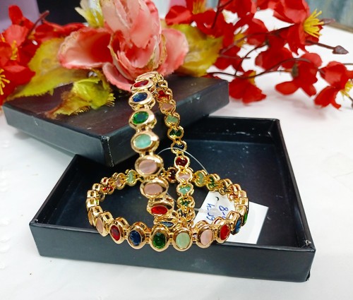 Indian CZ Multi Stone Studded Bangles Bracelets Gold Plated Party Wear Jewelry - Picture 4 of 6