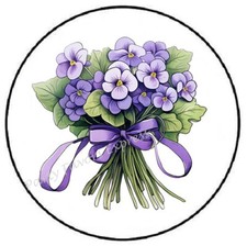 BOUQUET OF VIOLETS FLOWERS ENVELOPE SEALS LABELS STICKERS PARTY FAVORS